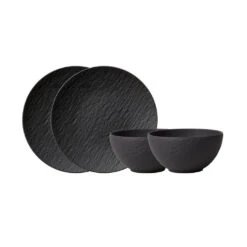 Villeroy & Boch Teller-Set, 4-teilig, Für 2 Personen Manufacture Rock In Schwarz